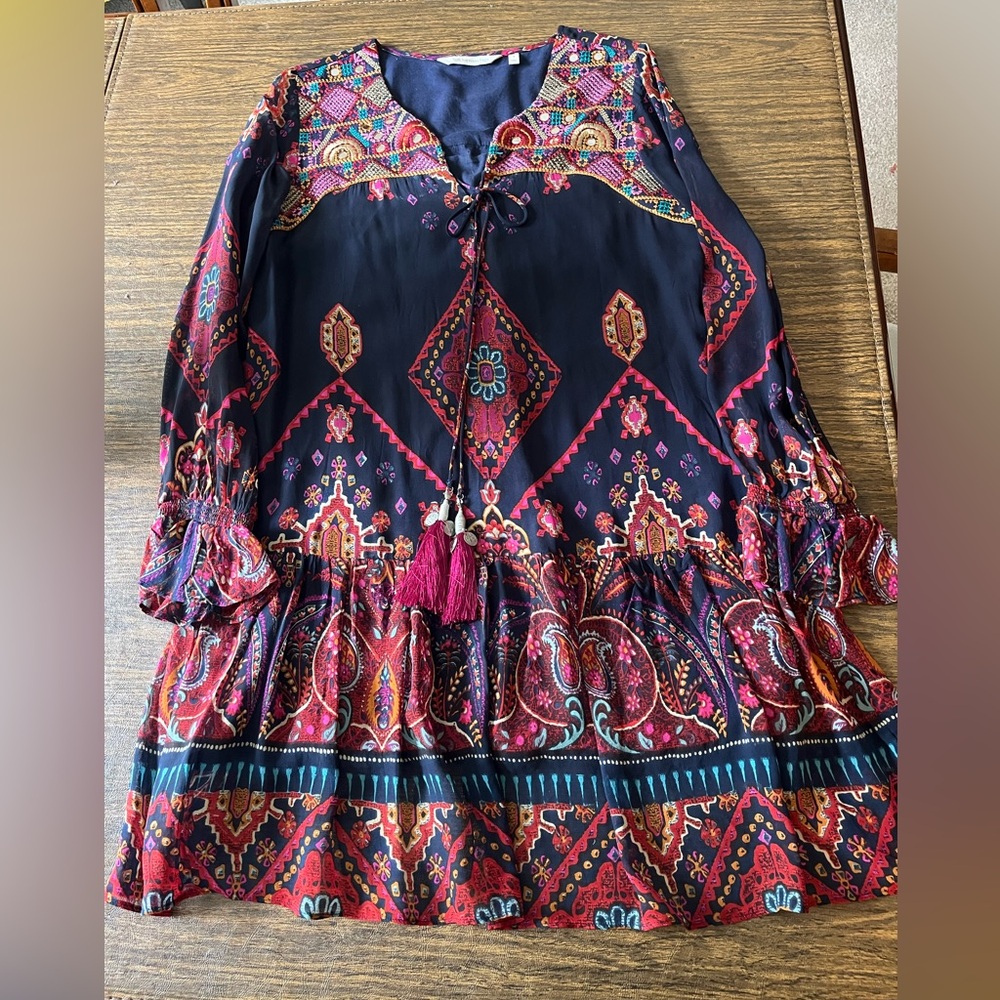Soft surroundings embroidered tasseled tunic, women’s small, bohemian